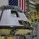 A Boeing CST-100 Starliner spacecraft under construction at Kennedy Space Center.